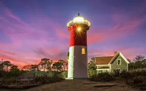 Eastham Prints: Nauset Lighthouse with holiday lights, Cape Cod, Eastham, Massachusetts, USA
