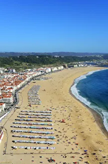 Nazare beach in front of the Atlantic Ocean. Portugal