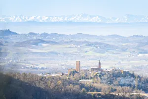 Apennines Prints: Nazzano and a view of the alps, Oltrepo Pavese, Province of Pavia, Lombardy, Italy
