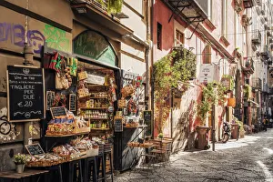 Retail Prints: Neapolitan street scene: 'La Bottega dei Carni e Salumi' offers local delicacies
