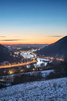 Heidelberg Prints: Neckar valley at night with view towards the old town of Heidelberg, Baden-Wurttemberg