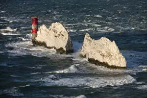 Images Dated 22nd January 2015: The Needles Lighthouse during stormy weather, Isle of Wight, England. Autumn