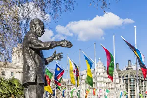 Nelson Mandela Prints: Nelson Mandela statue in Parliament Square, London, England