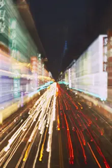 Neon lights and traffic light trails, Taichung, Taiwan
