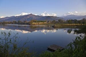 Gandaki Gallery: Nepal, Pokhara, Annapurna range reflecting in Phewa Lake