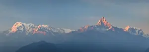 Nepal, Pokhara, Sarangkot, Panoramic View of Annapurna Himalaya Mountain Range