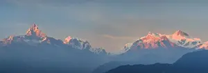 Nepal, Pokhara, Sarangkot, Panoramic View of Annapurna Himalaya Mountain Range