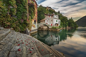 Nesso Prints: Nesso village in autumn time, lake Como, Como province, Lombardy, Italy