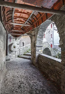 Portico Prints: Nesso village with his bridge and porticoed road, lake Como, Como province, Lombardy
