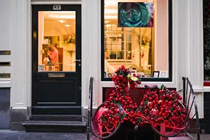 Netherlands, Amsterdam, bicycle with Christmas decorations