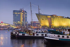 Netherlands, Amsterdam, Oosterdok area, NEMO science center buidling, dawn Netherlands, Amsterdam, Oosterdok area, NEMO science center buidling, dawn