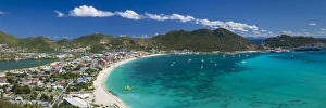 Netherlands Antilles, Sint Maarten, Philipsburg, elevated town and beach view