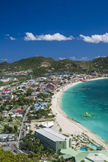 Netherlands Antilles, Sint Maarten, Philipsburg, elevated town and beach view