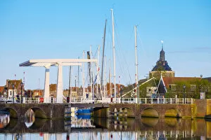Netherlands, North Holland, Enkhuizen. Darwbridge in the Oude Haven (Old Harbor)