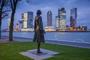 Images Dated 29th July 2016: Netherlands, Rotterdam, statue of Russian Czar Peter the Great and new commerical