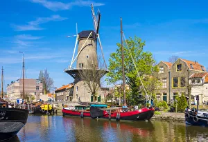Netherlands, South Holland, Gouda. De Roode Leeuw (The Red Lion) Flourmill, among