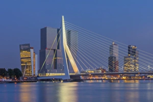 Netherlands, South Holland, Rotterdam, Erasmusbrug, Erasmus Bridge and Wilhelminakade 137