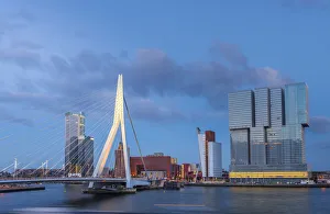 Netherlands, South Holland, Rotterdam, Erasmusbrug, Erasmus Bridge and Wilhelminakade 137