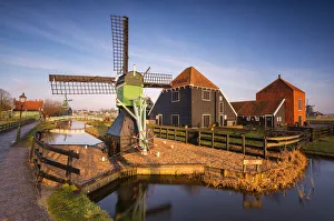 Zaanse Schans Prints: Netherlands, Windmills in Zaanse Schans at dawn