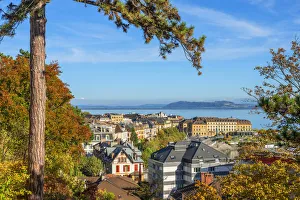Lake Neuchatel Prints: Neuchatel with Lac de Neuchatel and Bernese Alps, Neuchatel, Switzerland