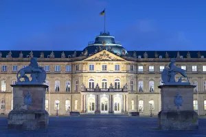 Schlossplatz Prints: Neues Schloss (New Castle) at dusk, Stuttgart, Baden-WAorttemberg, Germany