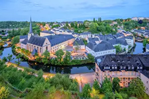 Luxembourg Prints: Neumunster Abbey with Alzette at dusk, Luxembourg City