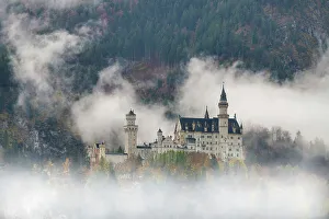 Schwangau Prints: Neuschwanstein Castle in Mist, Schwangau, Bavaria, Germany