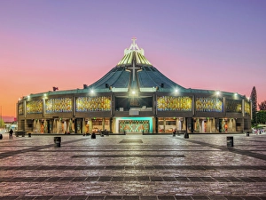 Atrium Prints: New Basilica of Guadalupe at dusk