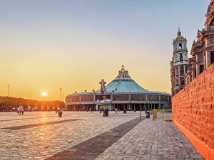 New Basilica of Guadalupe at sunset, Plaza de las Americas, Villa de Guadalupe, Mexico City, Mexico
