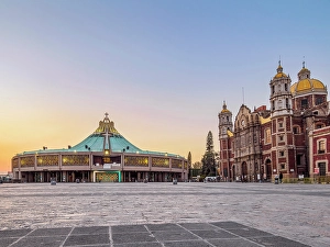 Atrium Prints: New and Old Basilicas of Guadalupe at sunset