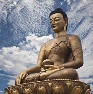 Images Dated 25th April 2011: The new Vajra Throne Buddha Dordenma has been erected on a hilltop overlooking Thimphu