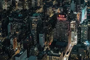 Images Dated 17th August 2022: New York Skyline at night, the New Yorker sign, New York City, USA