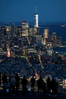 Images Dated 17th August 2022: New York Skyline at night and tourists as seen from The Edge, Hudson Yards, Manhattan