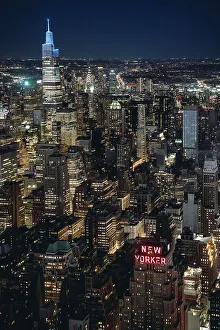 Images Dated 17th August 2022: New York Skyline at night and tourists as seen from The Edge, Hudson Yards, Manhattan