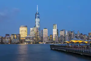 Deck Prints: New York, USA, Manhattan, Hudson river with lower Manhattan and one world trade center