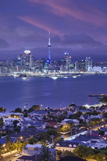 New Zealand, North Island, Auckland, skyline view from Devonport, dawn New Zealand, North Island, Auckland, skyline view from Devonport, dawn