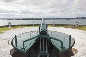Cannon Prints: New Zealand, North Island, Auckland, Devnonport, 19th century disappearing gun, artillery