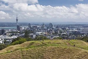 New Zealand, North Island, Auckland, elevated skyline from Mt. Eden volcano cone