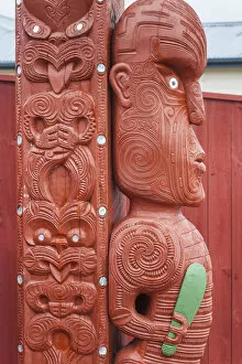 Images Dated 2nd August 2016: New Zealand, North Island, Rotorua, Ohinemutu, Maori village, sculptures on Marae
