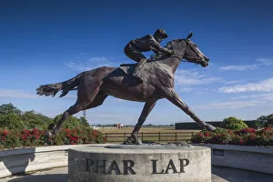 New Zealand, South Island, Canterbury, Timaru, statue of Phar Lap, champion racing horse