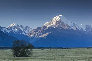 New Zealand, South Island, Canterbury, Aoraki-Mt. Cook National Park, Mt. Cook, dusk