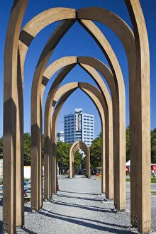 Images Dated 1st September 2016: New Zealand, South Island, Christchurch, Victoria Street, wooden arches and office