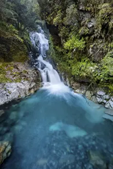 Fiordland Prints: New Zealand, South Island, Fjordland National Park, Falls Creek Waterfall