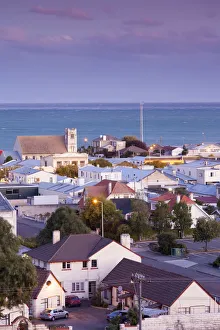 New Zealand, South Island, Otago, Oamaru, elevated town view, dusk