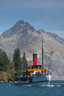 Australasian Prints: New Zealand, South Island, Otago, Queenstown, harbor view with steamer TSS Earnslaw
