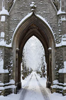 Images Dated 10th June 2011: Newark, UK. The central path and victorian gothic lychgate at Newark cemetery
