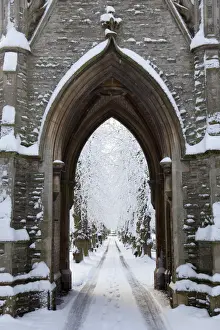 Midlands Prints: Newark, UK. The central path and victorian gothic lychgate at Newark cemetery