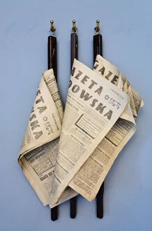 Newspapers from the 40s at the Apteka Pod Orlem is the pharmacy of Tadeusz Pankiewicz