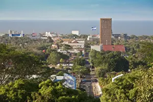 Nicaraguan Prints: Nicaragua, Managua, View of City and Lake Managua from Park historico National Lomoa