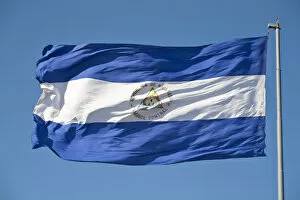 Images Dated 10th June 2009: Nicaragua, Managua, Zona Monumental, Plaza de la Republica, Nicaragua flag
